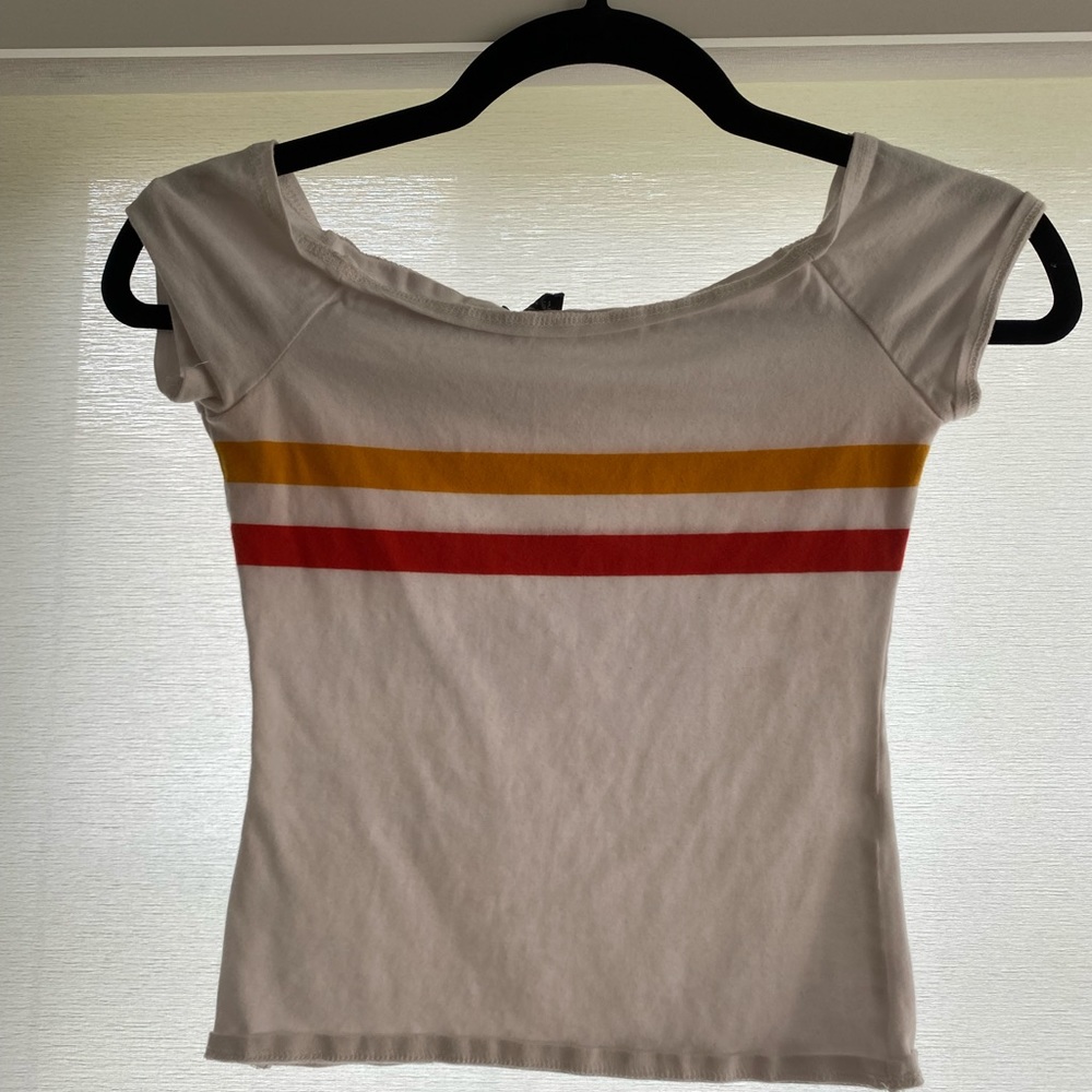 White Off The Shoulder Crop Top w/ Stripes